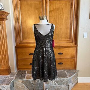 Betsey Johnson Black Sequin Sleeveless Midi Dress Size 8 NWT